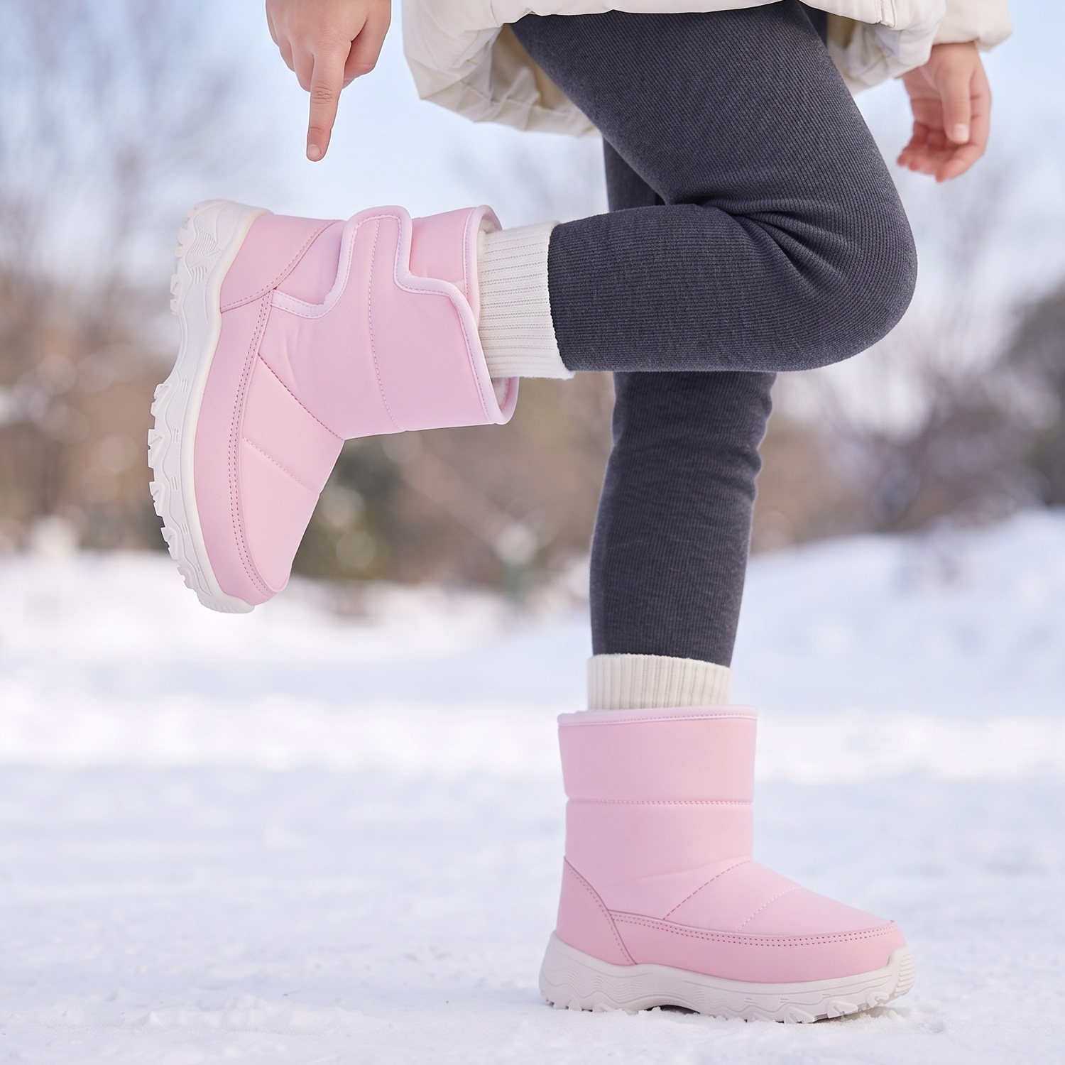 儿童加绒加厚防水防滑雪地靴