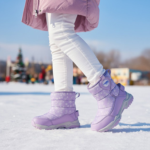 儿童雪地靴冬加绒加厚童鞋防水防滑保暖男女童户外舒适中筒棉鞋