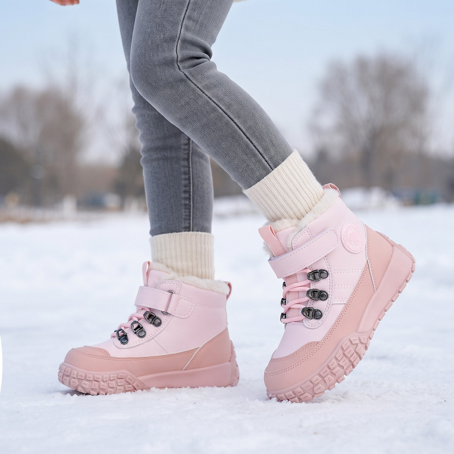 女童加绒加厚短筒防滑雪地靴