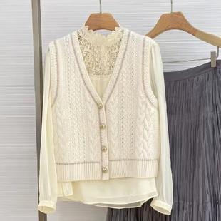 新款羊绒V领绞花叠搭马甲背心针织开衫女4468B