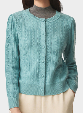 V*家100%山羊绒立体绞花针织开衫4612C