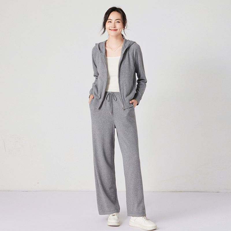 连帽套装针织羊毛羊绒