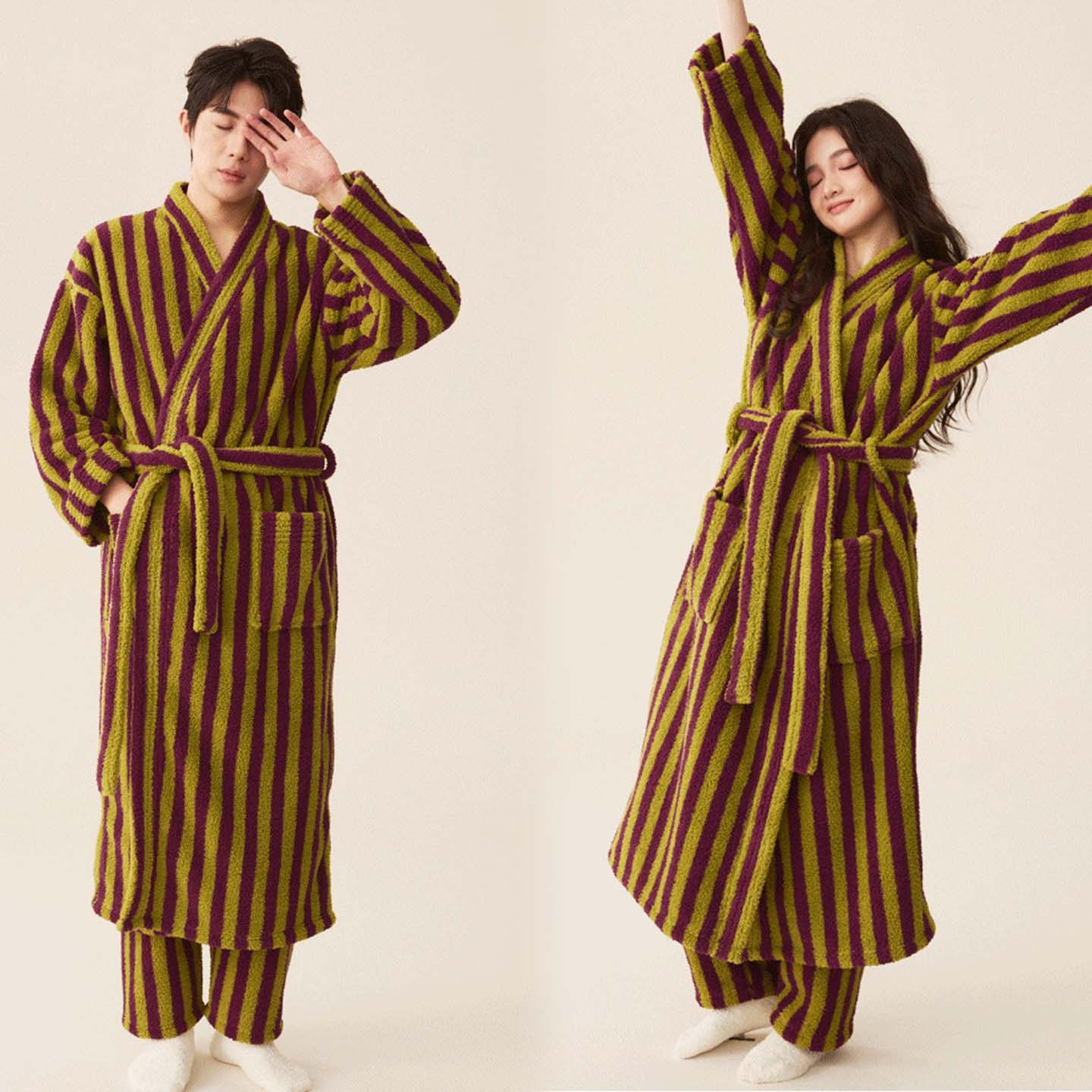 竖条纹时尚感睡衣袍子家居服男女