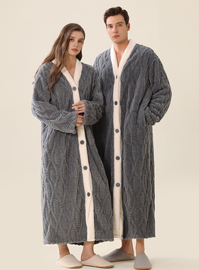 温暖加厚冬季法兰绒睡袍男女浴袍情侣长款及脚踝珊瑚绒睡裙家居服