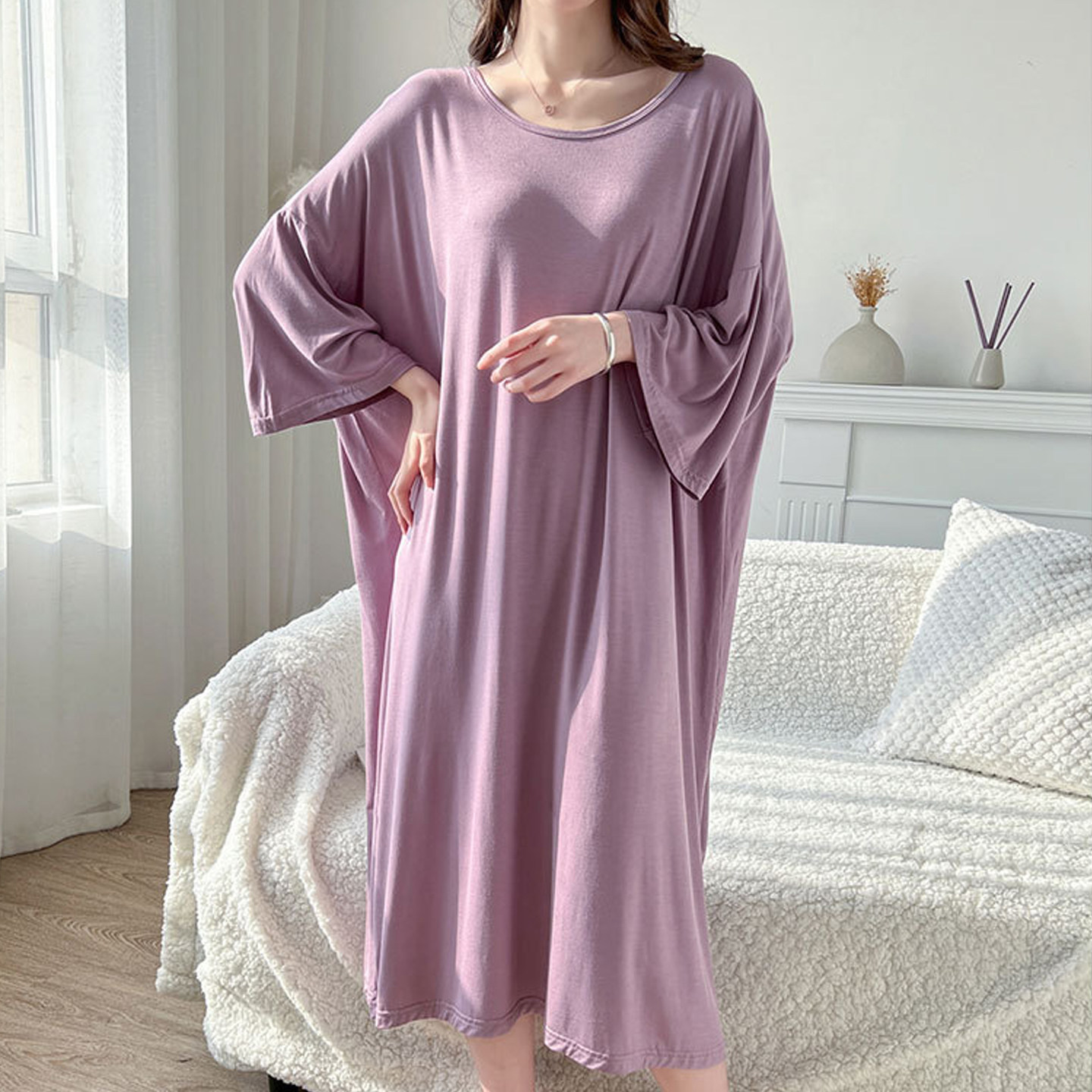 特大码睡衣韩版慵懒莫代尔睡裙女士夏季加肥加大200斤孕妇家居服