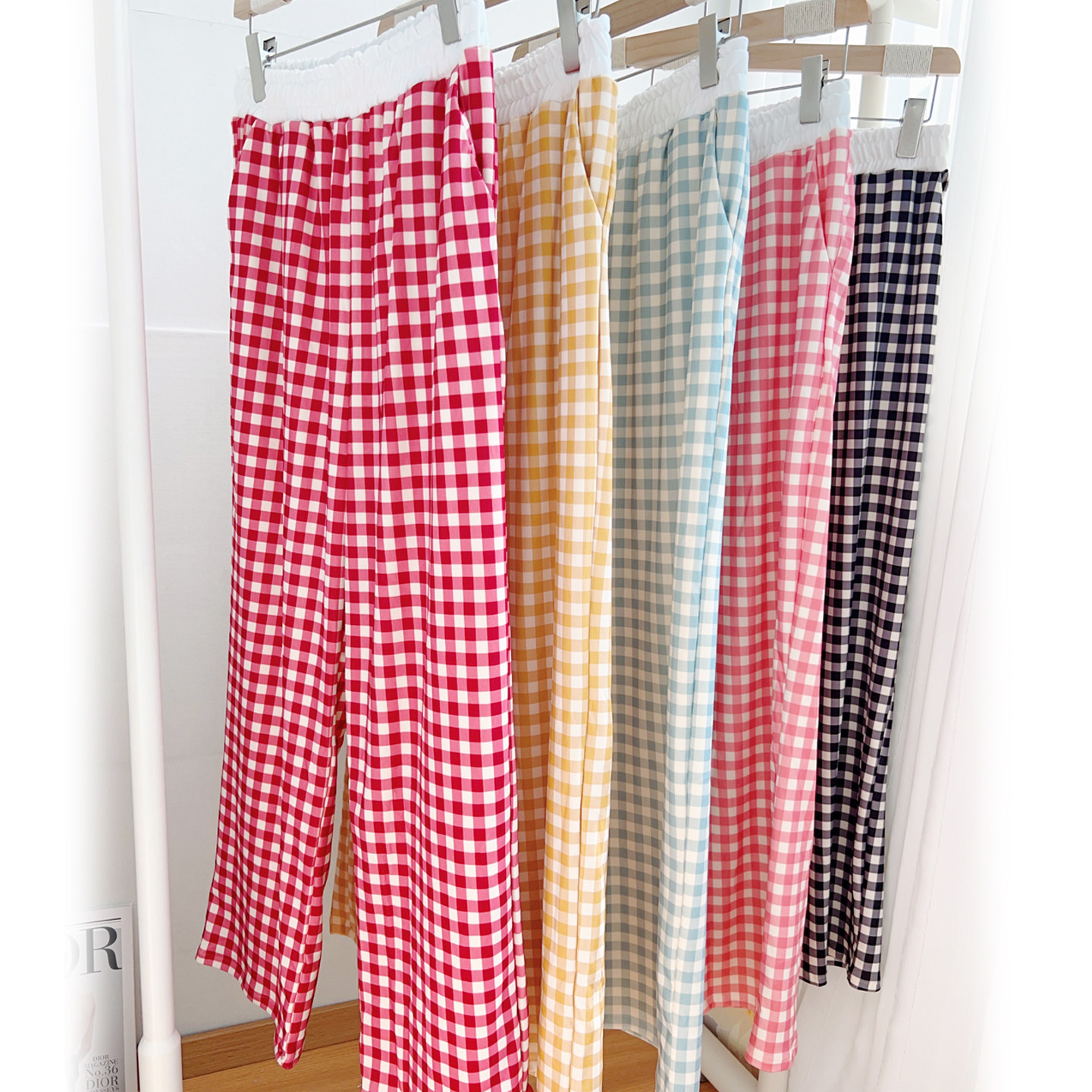 2026新款海豚绒格子睡裤女士长裤春季薄款宽松居家裤高腰可外穿