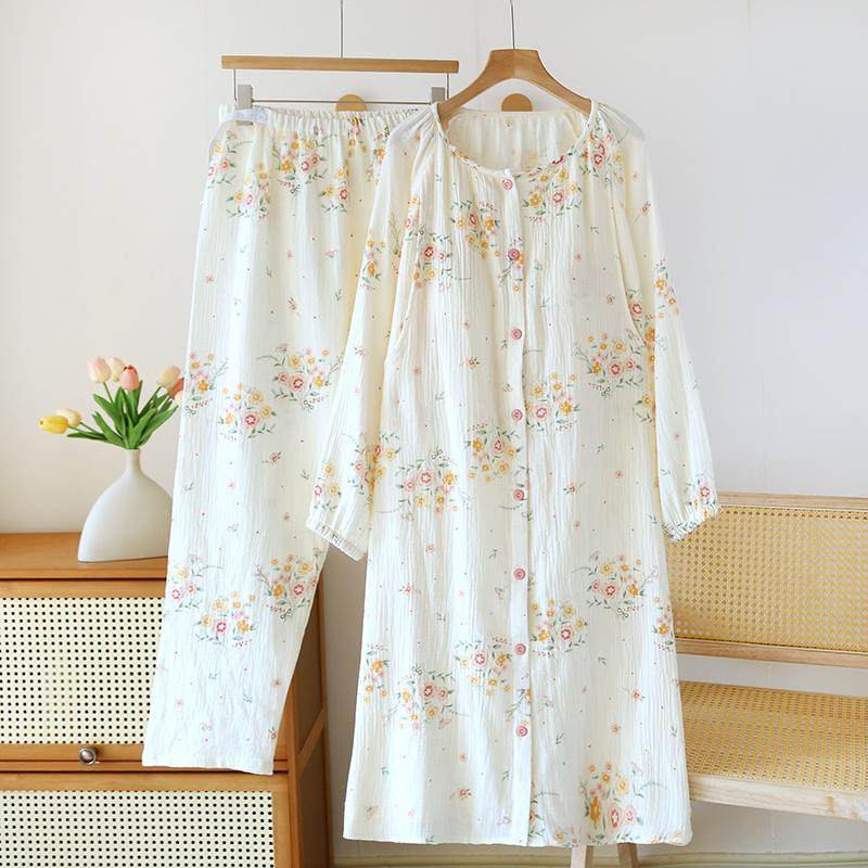 月子服待产裙孕妇夏季薄款产后纯棉纱布医院生产服哺乳睡裙套装