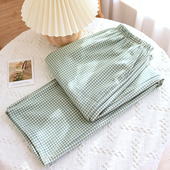 女宽松可外穿居家休闲家居裤 德绒保暖薄绒磨毛长裤 女春季 格子睡裤