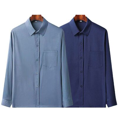 中老年衬衫春夏季薄款冰丝长袖男纯色休闲衬衣爸爸爷爷老人衣服