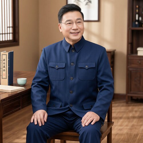 中老年春秋中山装外套男装中山服
