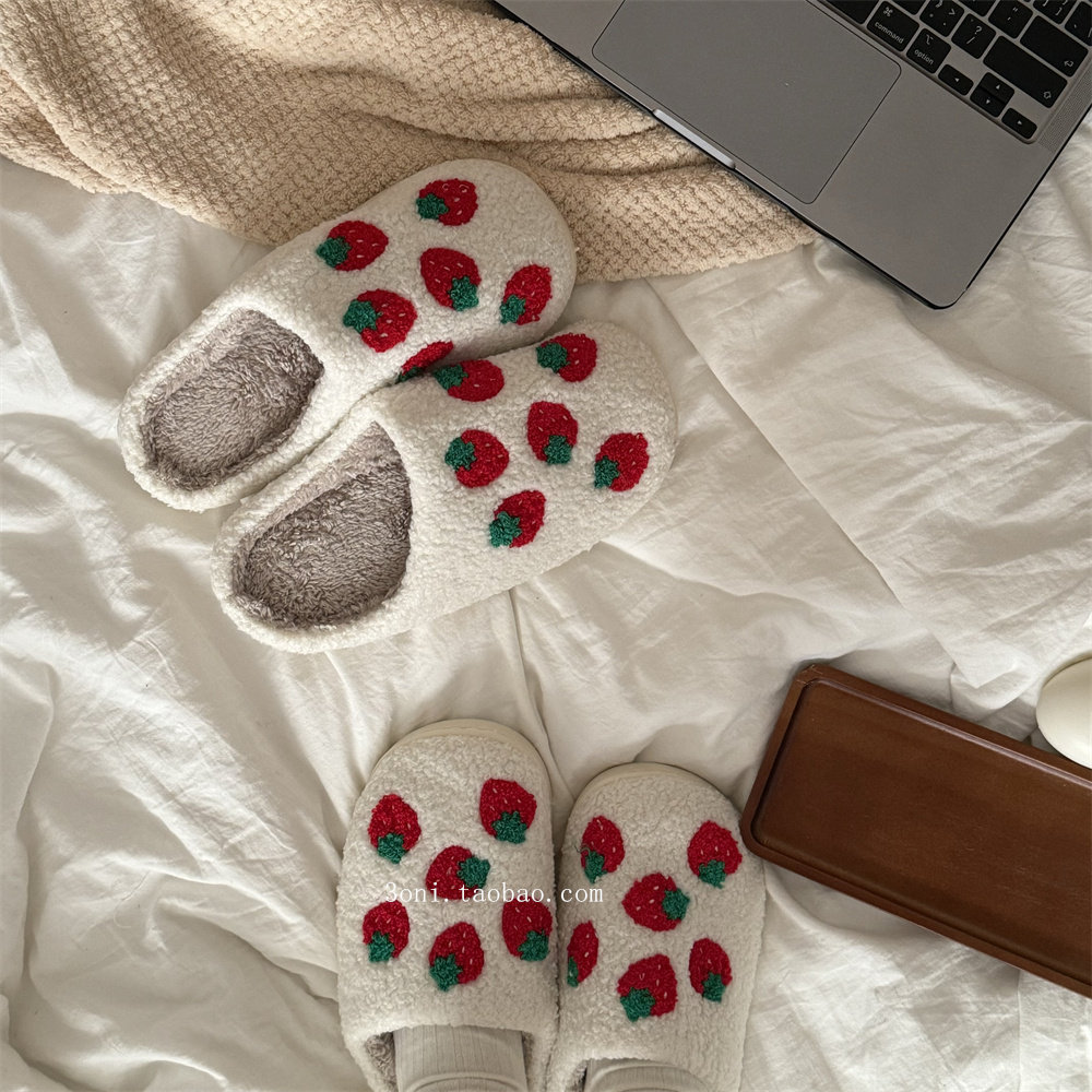 拖鞋：草莓&樱桃～冬季厚底保暖居家女生拖鞋学生宿舍护脚棉拖鞋,居家布艺,居家棉拖/棉鞋,淘宝优惠券,粉丝福利购,淘宝优惠卷