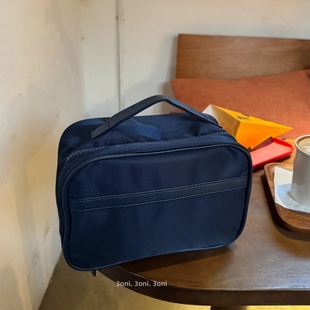 出门啦～日系防水耐脏蓝拉链网纱夹层男女收纳化妆包一包带走