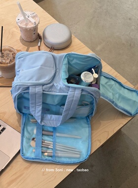 “ju无霸” 日系四口袋大容量化妆包护肤品彩妆分区大号洗漱包～