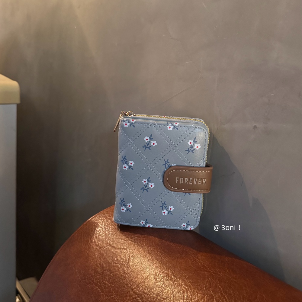 蓝碎花～首尔女高上学记可爱日常现金银行卡耐装韩版零钱包卡包