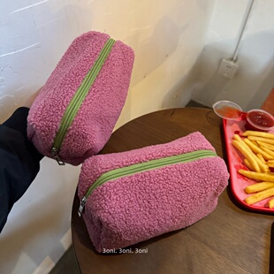 特别玫粉红中小号仿泰迪绒彩妆护肤品收纳包旅游便携化妆包 3oni
