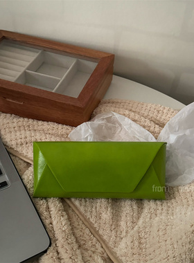 油皮纯色眼镜盒！牛油果绿色墨镜近视眼镜收纳盒防摩擦防尘便携！