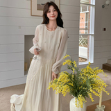 米白色温柔气质连衣裙女2025年春秋季新款法式浪漫慵懒风茶歇长裙，女装连衣裙，浙宝005