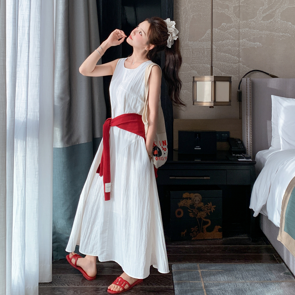 白色无袖连衣裙夏季女新款法式初恋温柔森系别致宽松显瘦背心长裙，商品下架区商品下架区，浙宝005