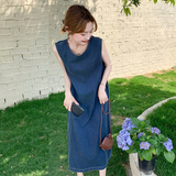 【现货】2026夏季新品深蓝色薄牛仔无袖连衣裙005-685-P130-K188，女装连衣裙，浙宝005