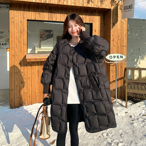 【现货】黑色羽绒服中长款圆领90白鸭绒005-6101-P305-K459图片