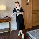 黑色轻熟风披肩t恤长裙女夏新款遮肚温柔鱼尾裙高级感气质连衣裙，女装连衣裙，浙宝005