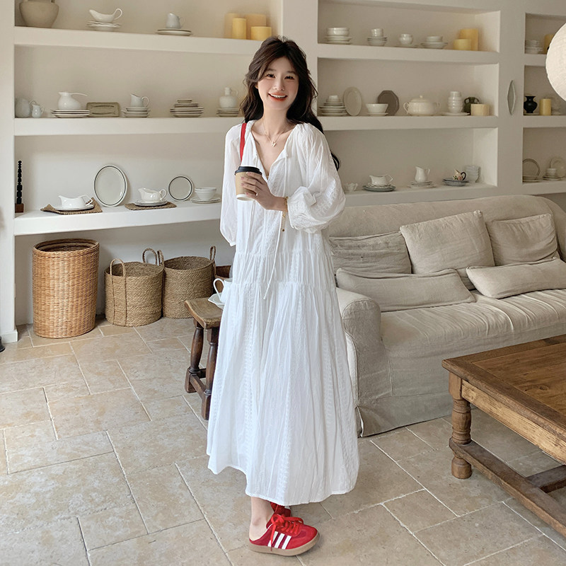 清纯系松弛感穿搭白色连衣裙女2025春夏新款独特漂亮超好看a字裙,女装连衣裙,浙宝005