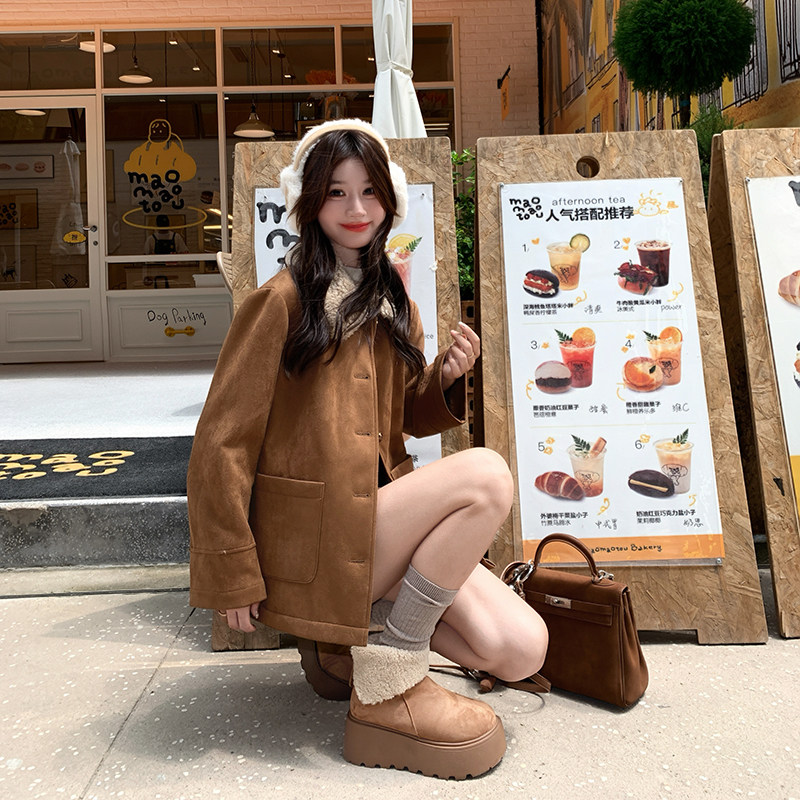 【现货】美拉德风麂皮绒羊羔毛翻领保暖棉服005-6060-P185-K278,女装棉衣/棉服,浙宝005