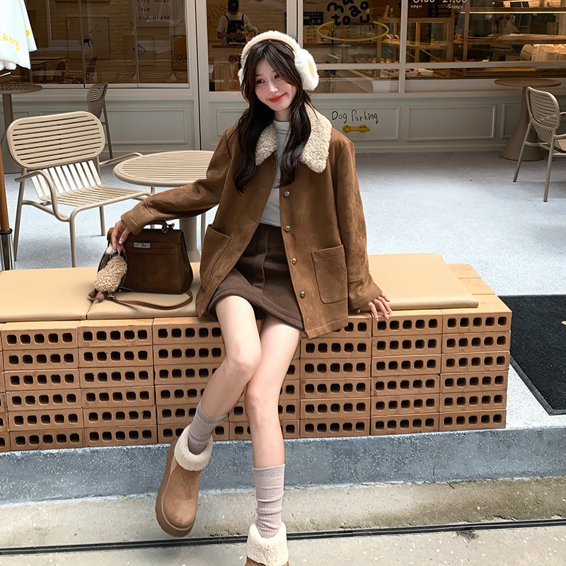 【现货】美拉德风麂皮绒羊羔毛翻领保暖棉服005-6060-P185-K278，女装棉衣/棉服，浙宝005