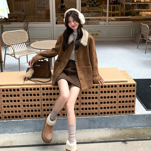 【现货】美拉德风麂皮绒羊羔毛翻领保暖棉服005-6060-P185-K278，女装棉衣/棉服，浙宝005