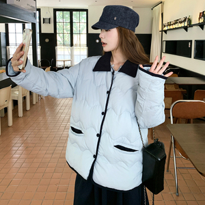【新款】蓝色拼接翻领泡芙羽绒服005-6085-P295-K428图片