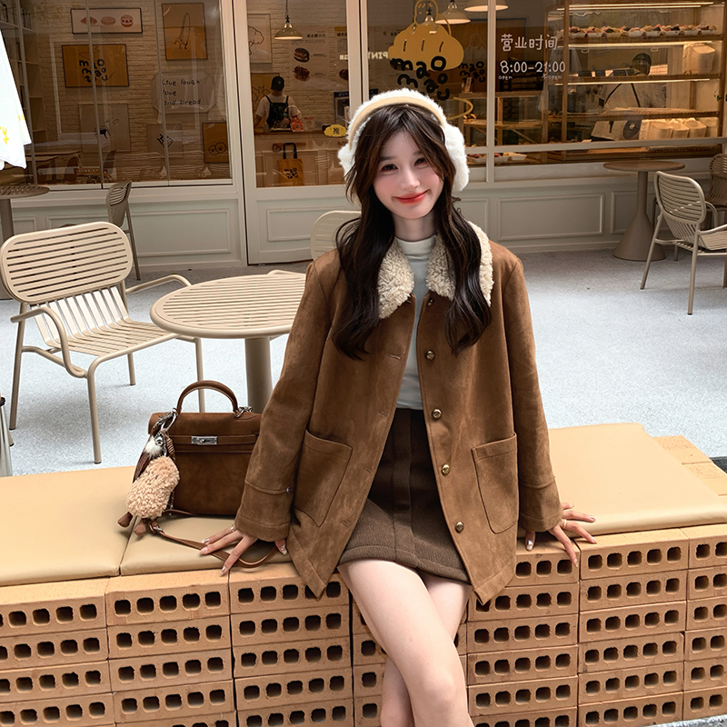 【现货】美拉德风麂皮绒羊羔毛翻领保暖棉服005-6060-P185-K278，女装棉衣/棉服，浙宝005