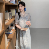 【新款现货】2026夏日蓝色碎花叠穿连衣裙005662-P125-K178，女装连衣裙，浙宝005