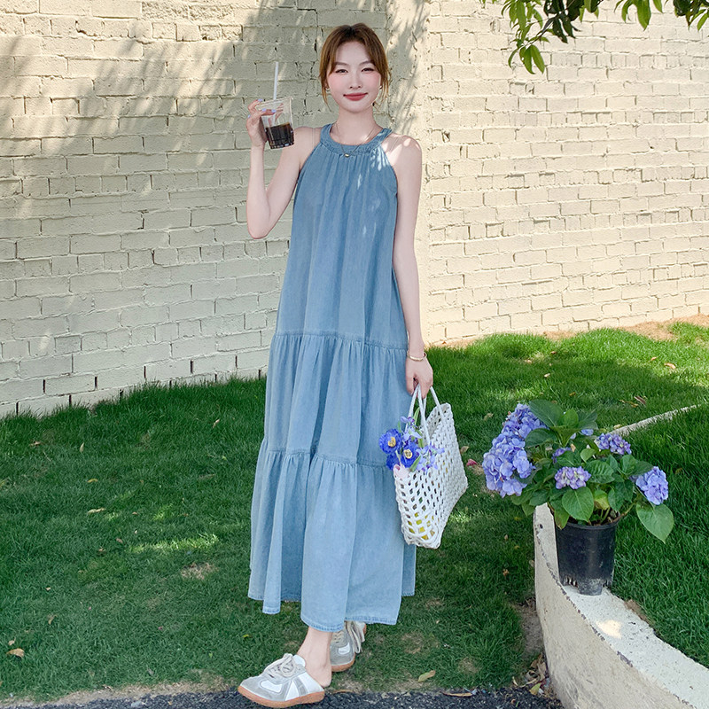 【现货】2026夏季新品蓝色薄牛仔挂脖连衣裙005-671-P125-K188，女装连衣裙，浙宝005