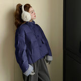 【新款现货】立领格子拼接羽绒服短外套005-6117-P255-K378，女装羽绒服，浙宝005