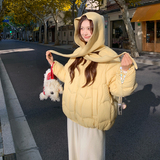 【新款现货】黄色针织帽可卸短款90绒羽绒服005-6126-P355-K528，女装羽绒服，浙宝005