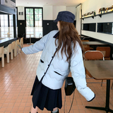 【新款】蓝色拼接翻领泡芙羽绒服005-6085-P295-K428，女装羽绒服，浙宝005