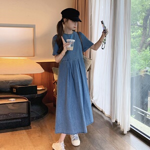 牛仔连衣裙女夏季2024新款气质法式小众设计感泡泡袖高腰显瘦长裙,女生单西装如何搭配图片