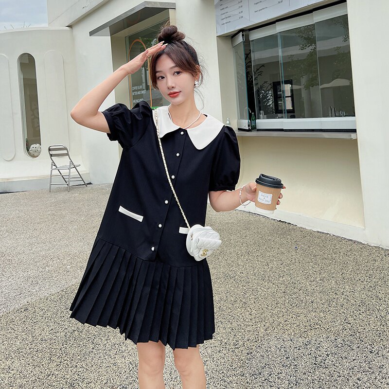 夏季新品【-现货】短款娃娃领连衣裙005--8809--P105--,女装连衣裙,浙宝005