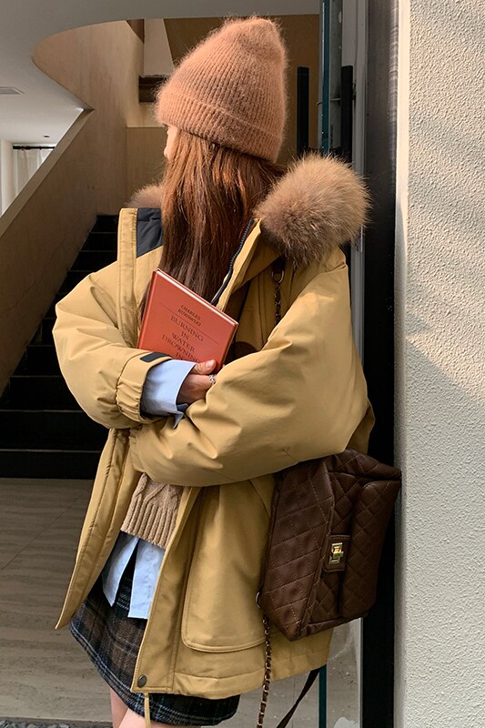 [现货]2025冬季新款毛领派克服连帽羽绒服005-601-P285-K418,女装派克服,浙宝005