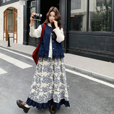 【现货】叠窜花边马甲三件套复古印花套装005-6136-p235控378，女装连衣裙，浙宝005