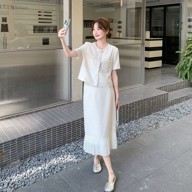 大货已出【数据出」小香风短袖百褶裙套装6189-P180-K288，女装连衣裙，浙宝005