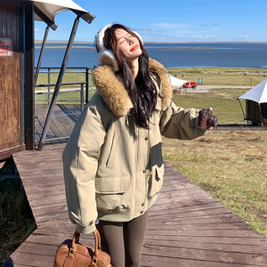 【现货】大毛领工装羽绒服短款90绒派克服005-6088-P345-K508，女装羽绒服，浙宝005