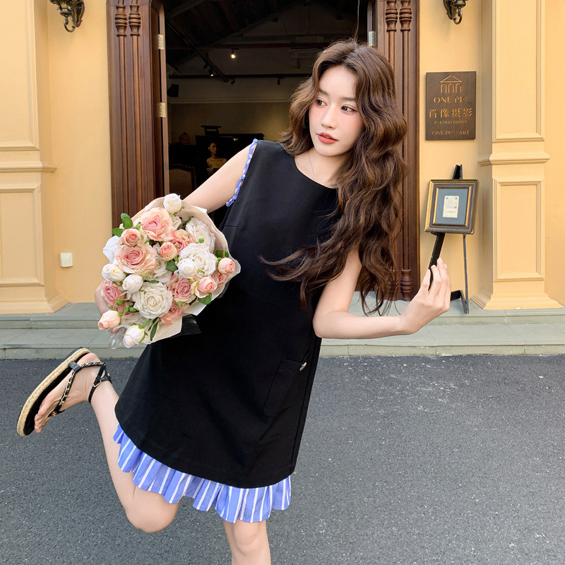 【新款】无袖条纹拼接连衣裙A字背心裙2B063-6186-P135-K218，女装连衣裙，浙宝005