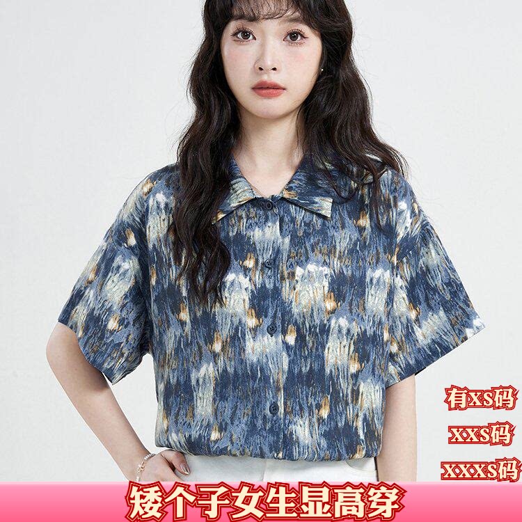 150cm小个子显高女装夏装加小码XXS雪纺港味短袖花衬衫女打底衫