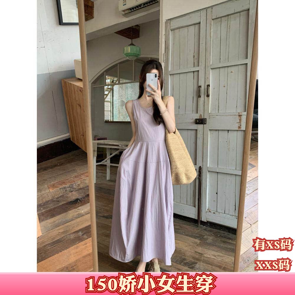 夏装女装150cm矮个子加小码XXS新款圆领无袖收腰背心连衣裙时尚