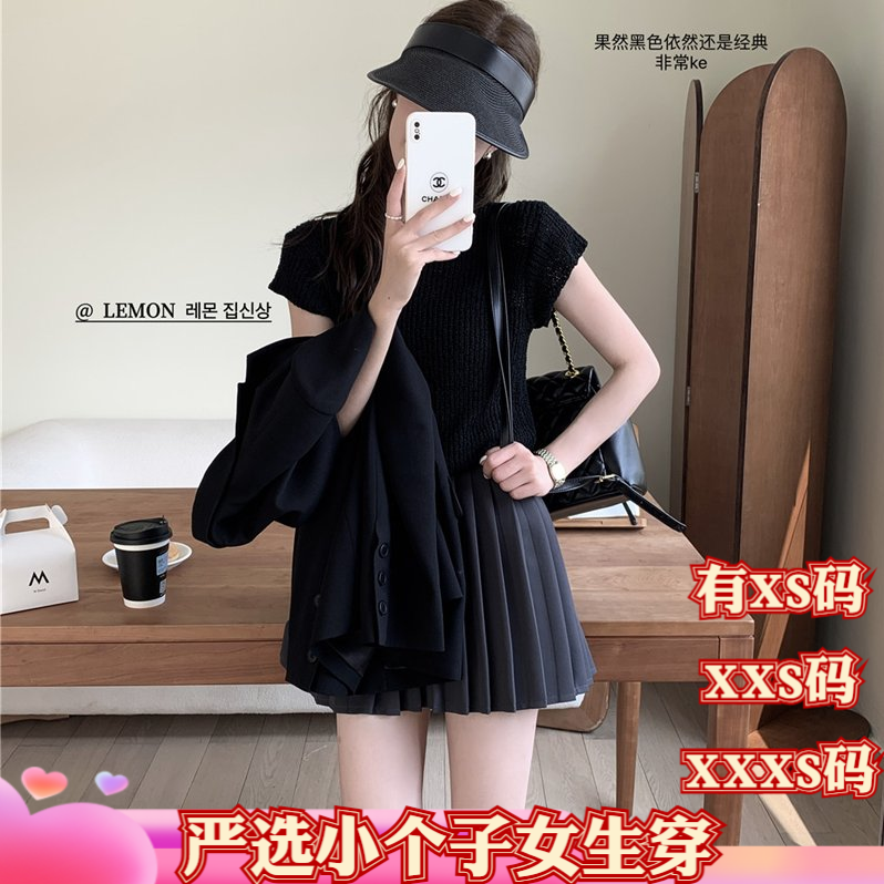 夏装加小码XXXS女装矮个子150cm显高针织衫女圆领纯色短袖打底衫