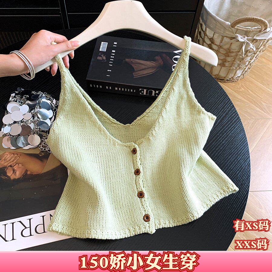155秋装显高XXS小个子150cm女装v领纯色针织小吊带背心马甲打底衫