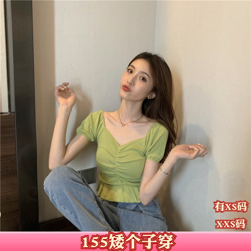 小矮个子加小码XXS号150cm显高女装夏装一字肩短款针织打底衫女