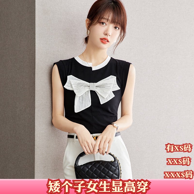 小个子夏季155搭配显高女装加小码XXXS打底2026背心蝴蝶结无袖t恤