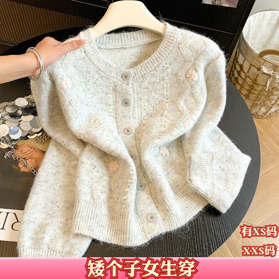 秋装女装150cm显高矮个子加小码XXS丝带V领针织开衫上衣毛衣外套